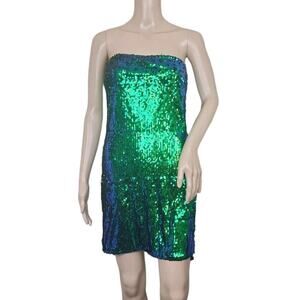 Fashion Nova Iridescent Sequin Disk Halter Mini Dress Party Large New Years